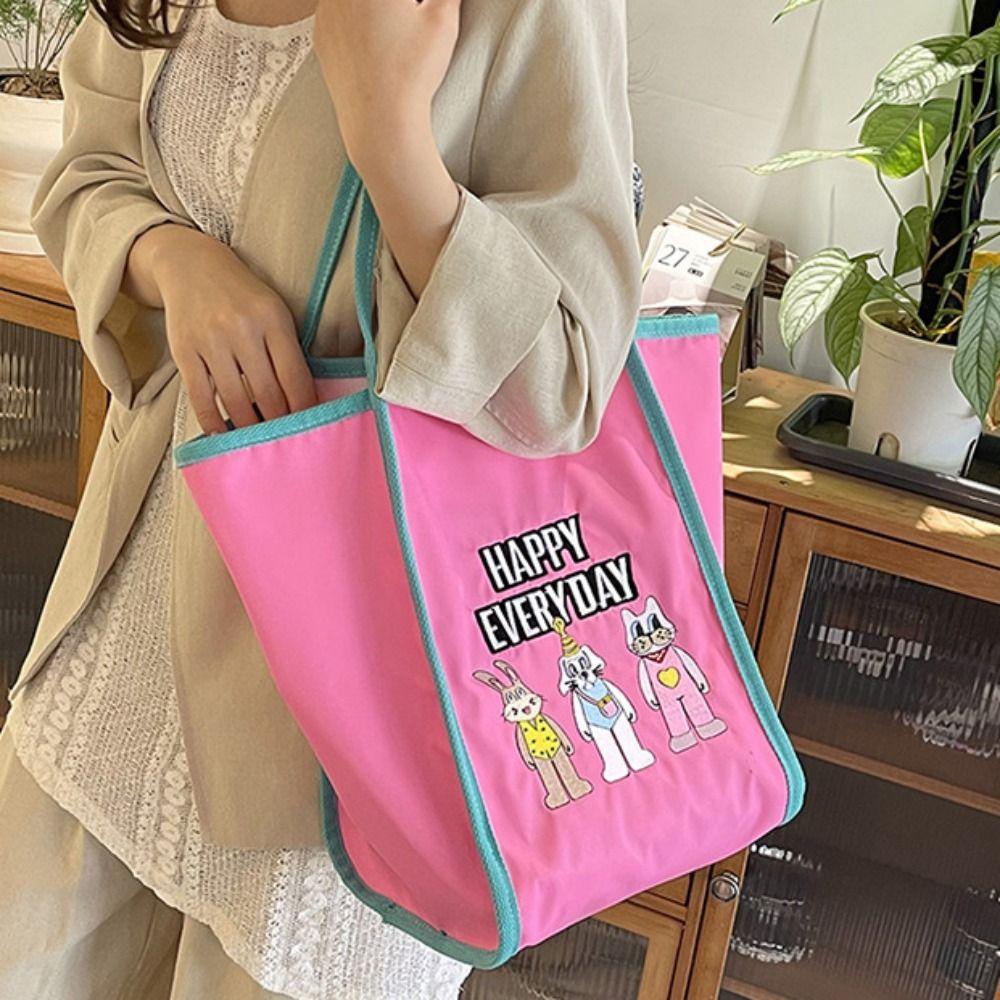 Reusable Cartoon Shopping Bag Lightweight Embroidery Basket Bag Bunny Shoulder Bag  Shopping