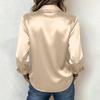 Women's Satin Button Collar Shirt Long Sleeve Silk Feel Blouse Split Hem Smooth Fabric Top for Casual Workwear