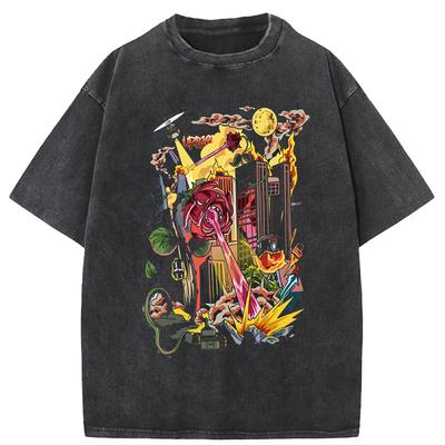 Vintage Washed Washed Tshirts Anime T Shirt Harajuku Oversize Tee Cotton Fashion Streetwear Unisex Top