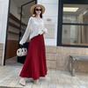 Women's High-Waist A-Line Knit Skirt - Hip-Covering, Wide Hem, Plus Size, Autumn-Winter, Thickened, Slimming Pleated Long Skirt