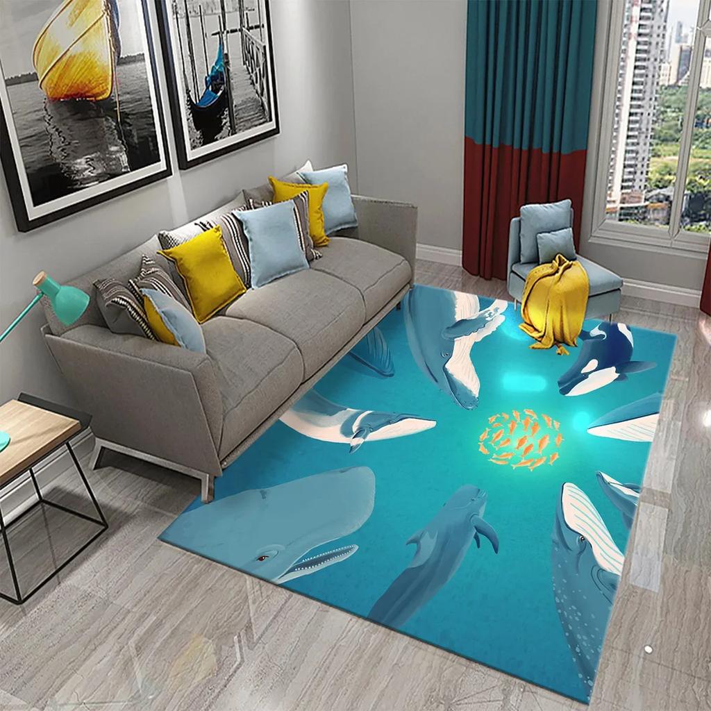 Cartoon Dolphin Carpet Cute Marine Animal Rug for Kid Bedroom Carpet Children Play Crawling Mat Bathroom Non-slip Mat Home Decor