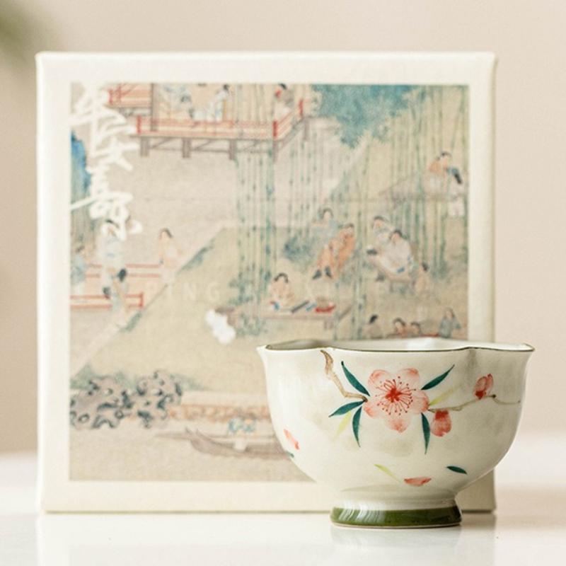 Hand-painted Peach Blossom Tea Cup Japanese Ceramic Teacups Porcelain Household Chinese Kung Fu Teaware Set Master Mugs Gift Box