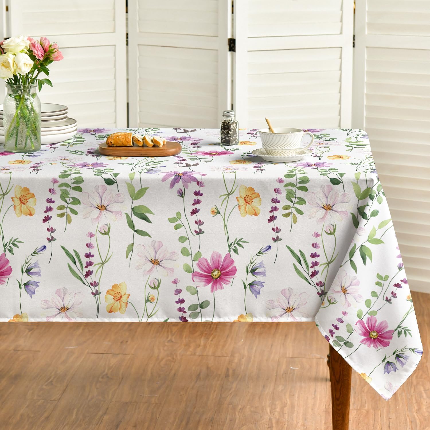 Spring Wildflowers Floral Butterfly Rectangle Waterproof Tablecloth Kitchen Dining Decor Reusable Holiday Party Tablecloth Decor 90x140cm