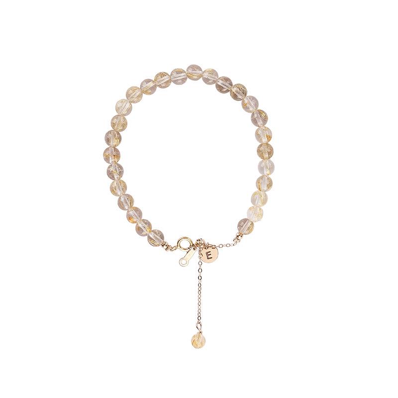 

Браслет Qiaoen из прозрачного кварца с золотистым рутилом для женщин, 14-каратное золото, наполненное кристаллами, бисерный, для DIY