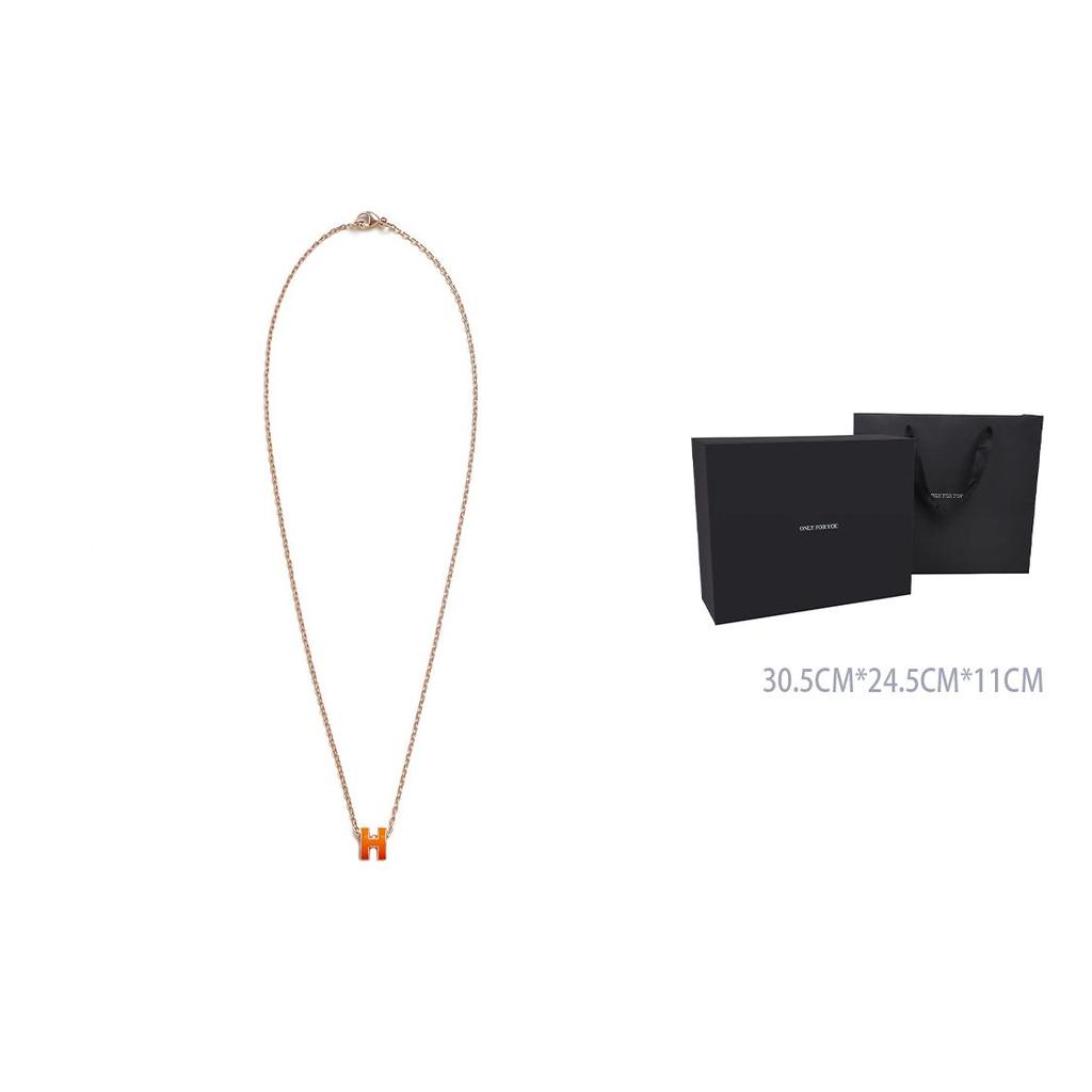 Hermes Mini Pop H Pendant Vibrant Orange Gold Plated Necklace Women Necklace Rose-Gold H147992FO02