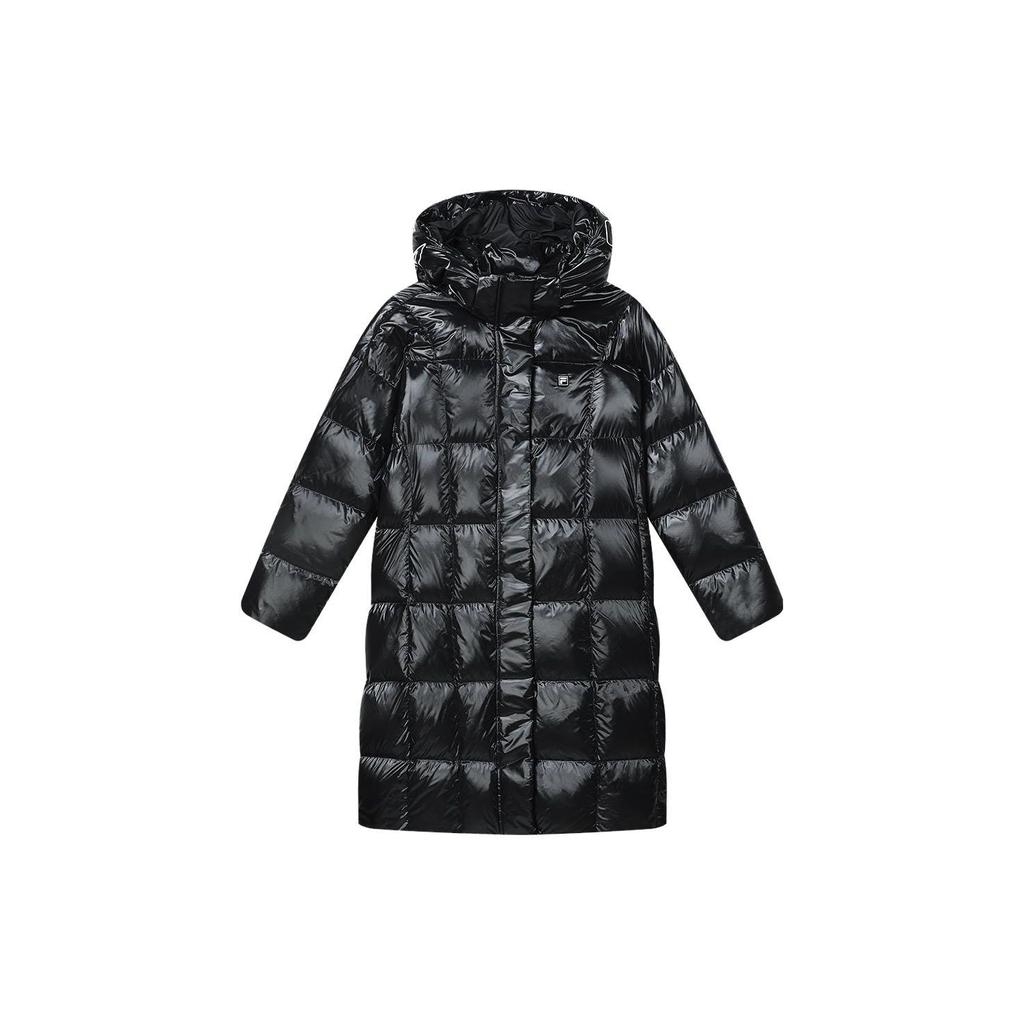 Fila Emerald Solid Color Hooded Casual Loose Long Down Jacket Women Outerwear Black F11W344924F-BK