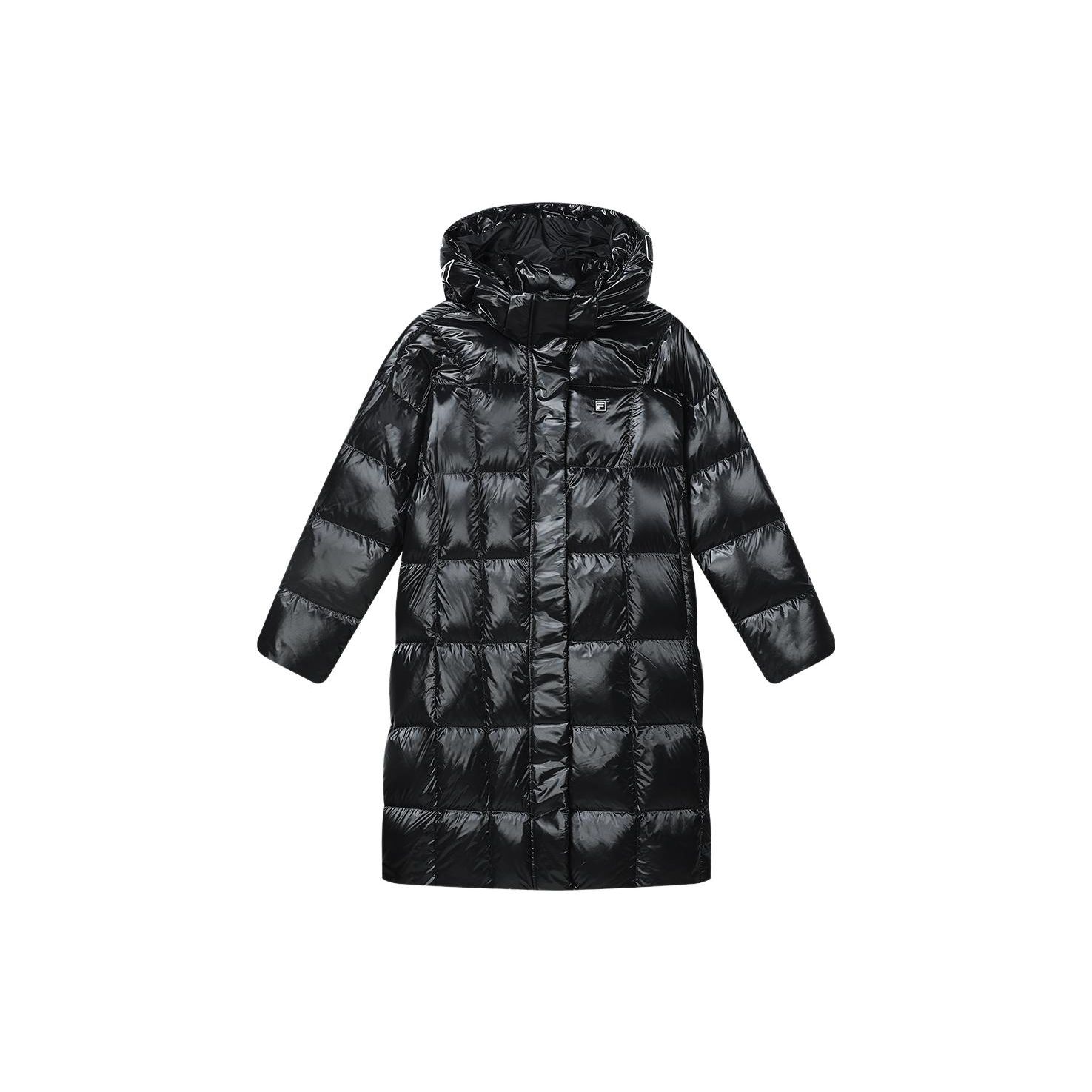 

FILA Emerald Solid Color Hooded Casual Loose Long Down Jacket Women outerwear Black F11W344924F-BK XL