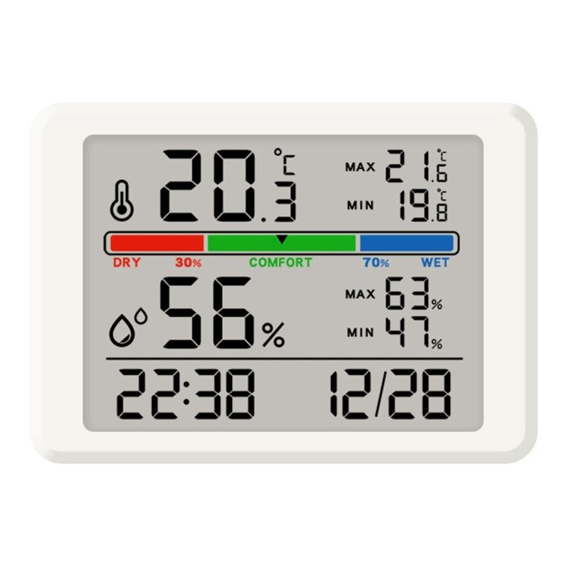 Magnetische Hänge-Digitaluhr mit Innenraumtemperatur- und Luftfeuchtigkeitsanzeige Großer LCD-Bildschirm für Schreibtisch, Wand, Kühlschrank