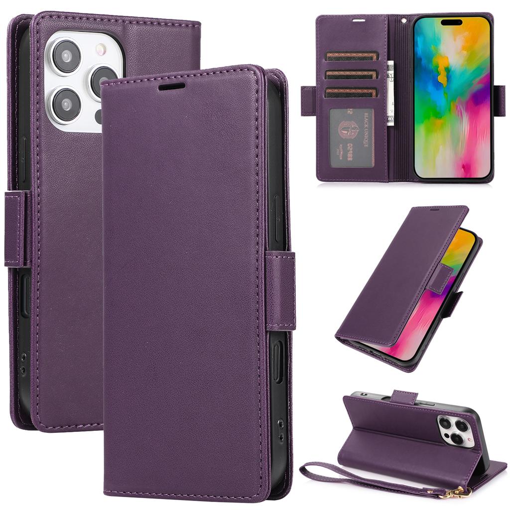 Kickstand Leather Wrist Strap Wallet with Card Holder Phone Case for iPhone 16 15 14 13 12 11 Pro Max X XS XR 7 8 Plus Cover