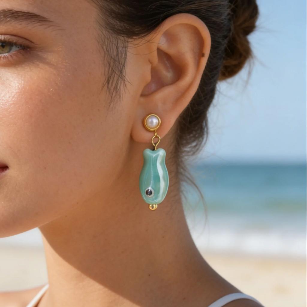 Stainless Steel Earrings Colorful Ocean Ceramic Fish Drop Dangle Earrings for Women Summer Beach Holiday Handmade Jewelry Gift