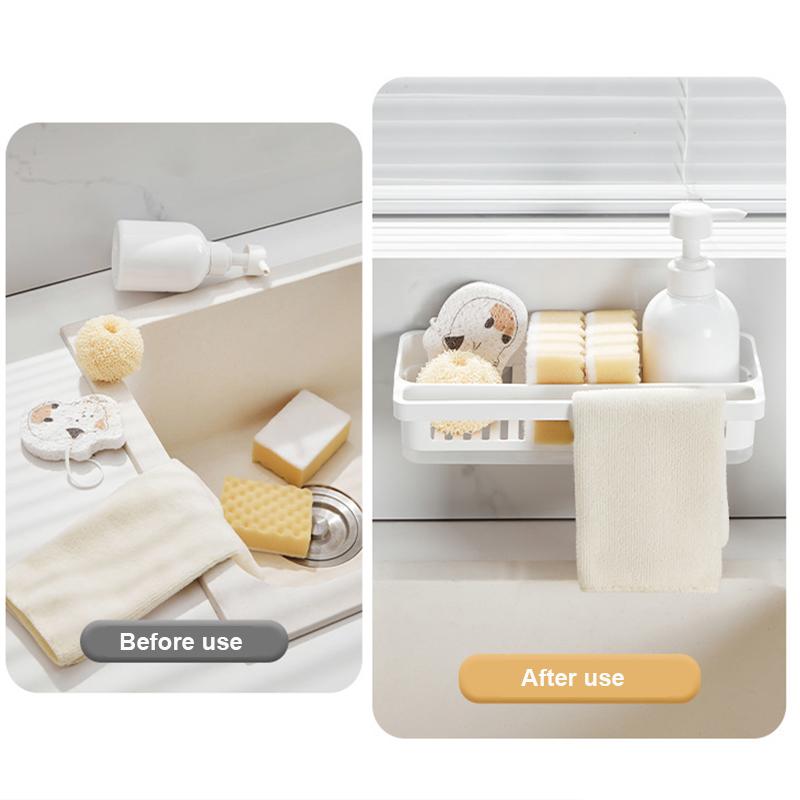 Kitchen Sponge Holder Plastic Sink Drain Rack Soap Drainer Towel Rack Shelf Organizer bathroom Storage Accessories