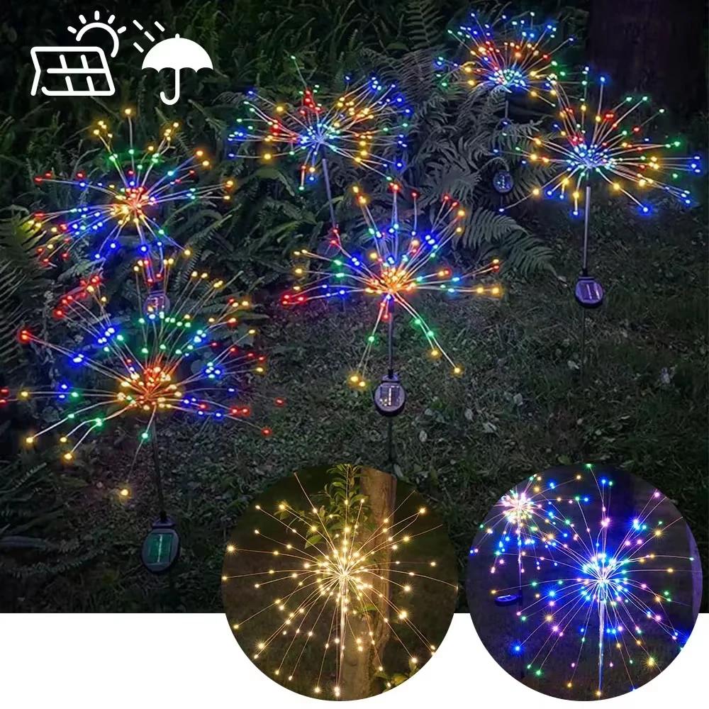 LED Solar Power Firework Lights Garden Decoration Fairy Lights Waterproof Outdoor Dandelion Lawn Lamp for Patio Garden Decor
