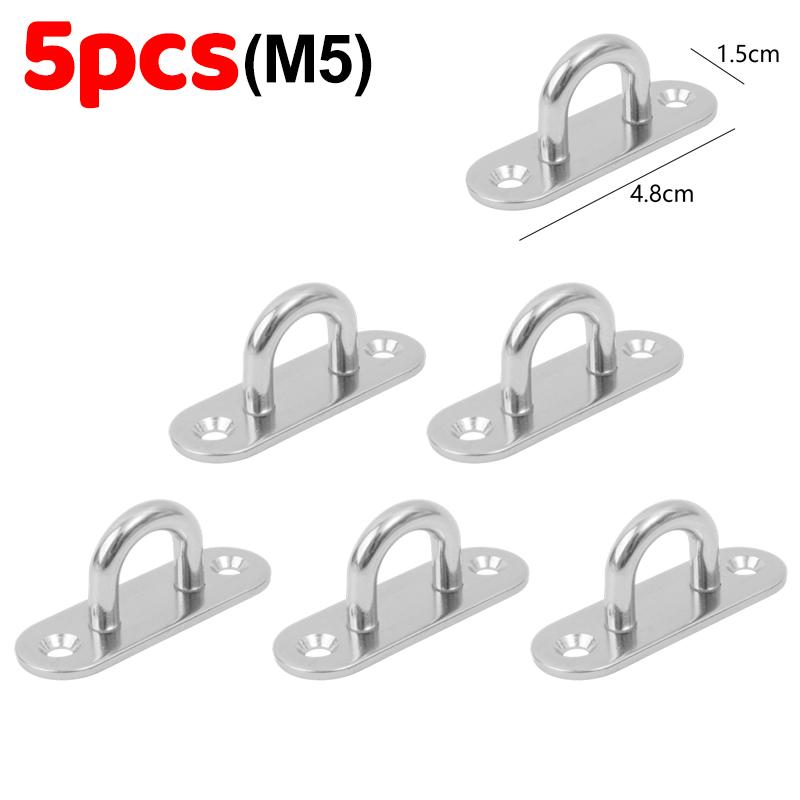 5-20pcs Stainless Steel Hook M5/M6 Eye Plate Heavy Duty Oblong Ceiling Hooks Pad Marine Hardware Hooks Home Garage U Hanger Ring
