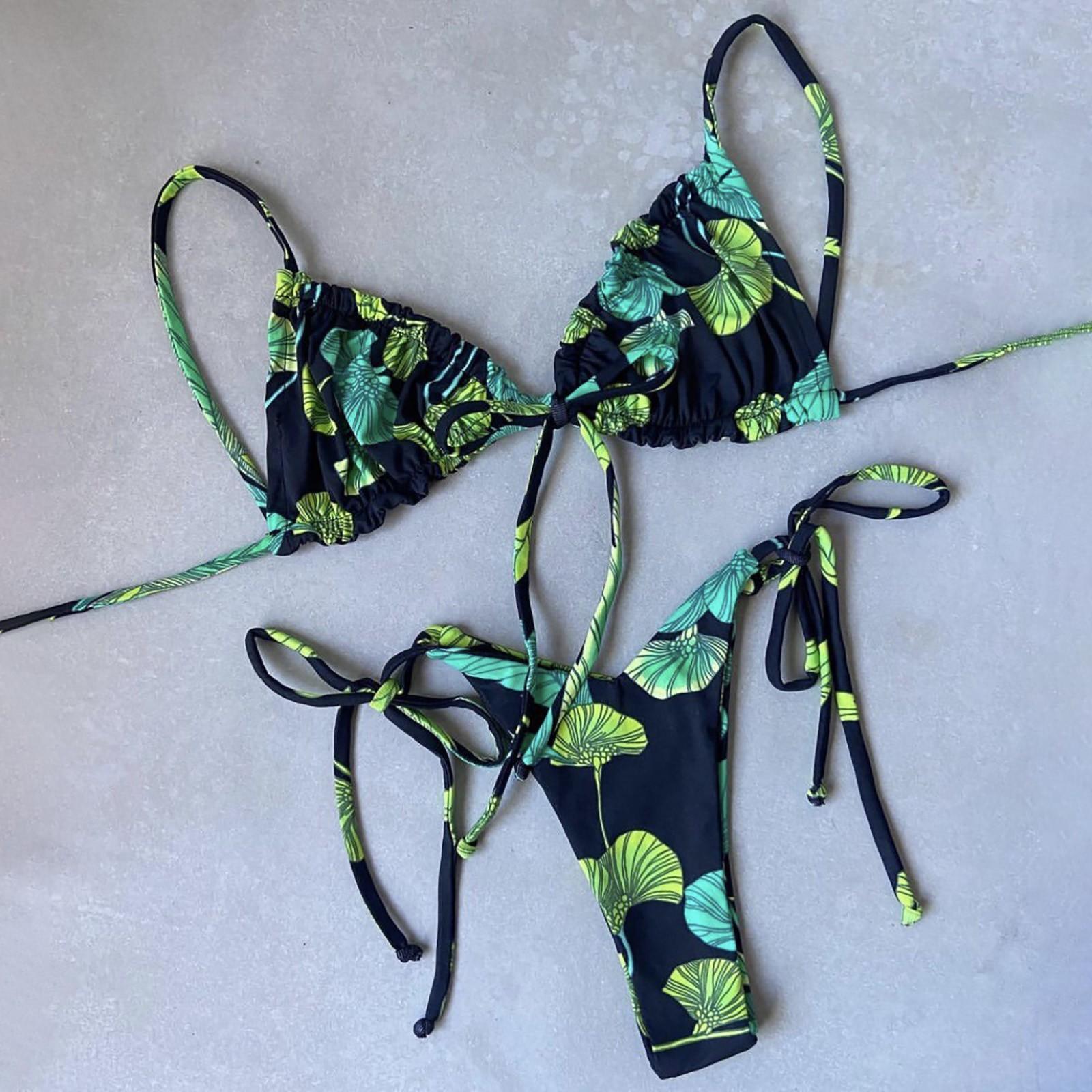 Women s Swimwear Prints Bikini Strappy Swimsuit Split Swimsuit Set L чёрный