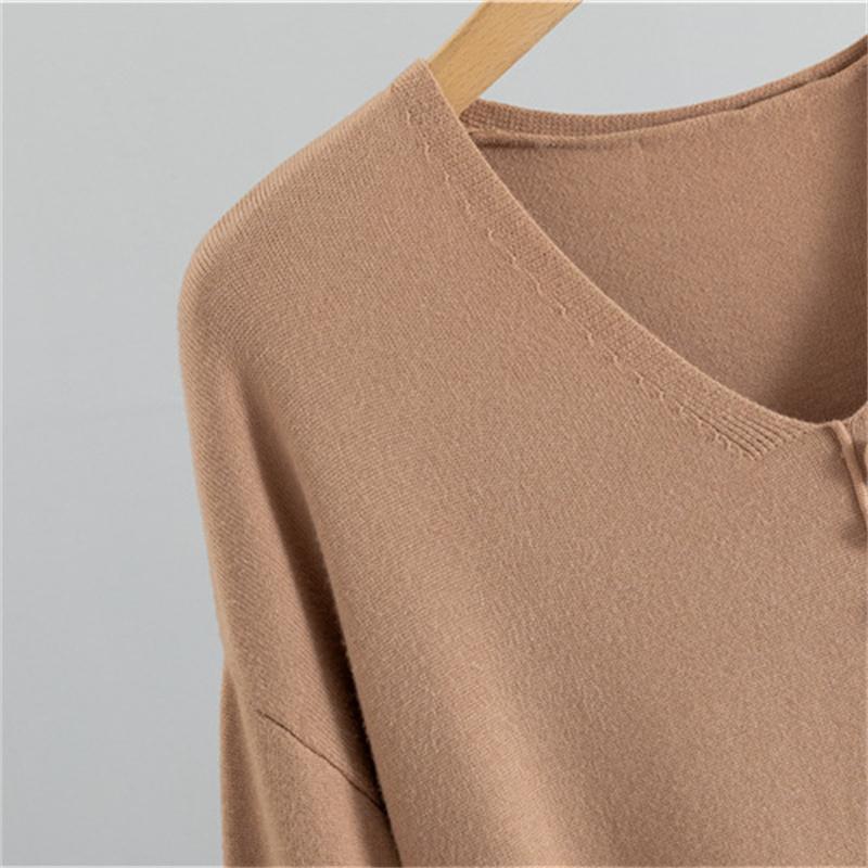 Autumn And Winter Women's V-Neck Base Knitted Long Dress  Loose Plus Size Solid Color Women's Dress