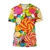 Candy 3D Printed Short Sleeved T-shirt Summer Breathable Polyester Simple Round Neck Top