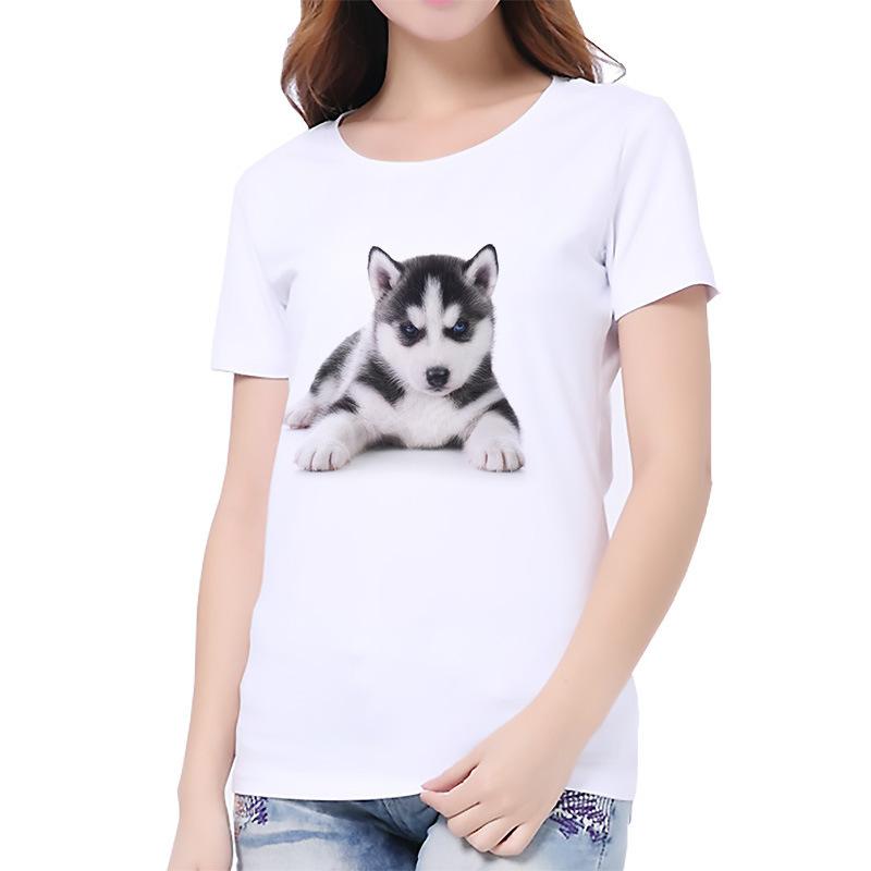 

Cat Dog Printed White Women S Casual Top Bottom Shirt T-Shirt S
