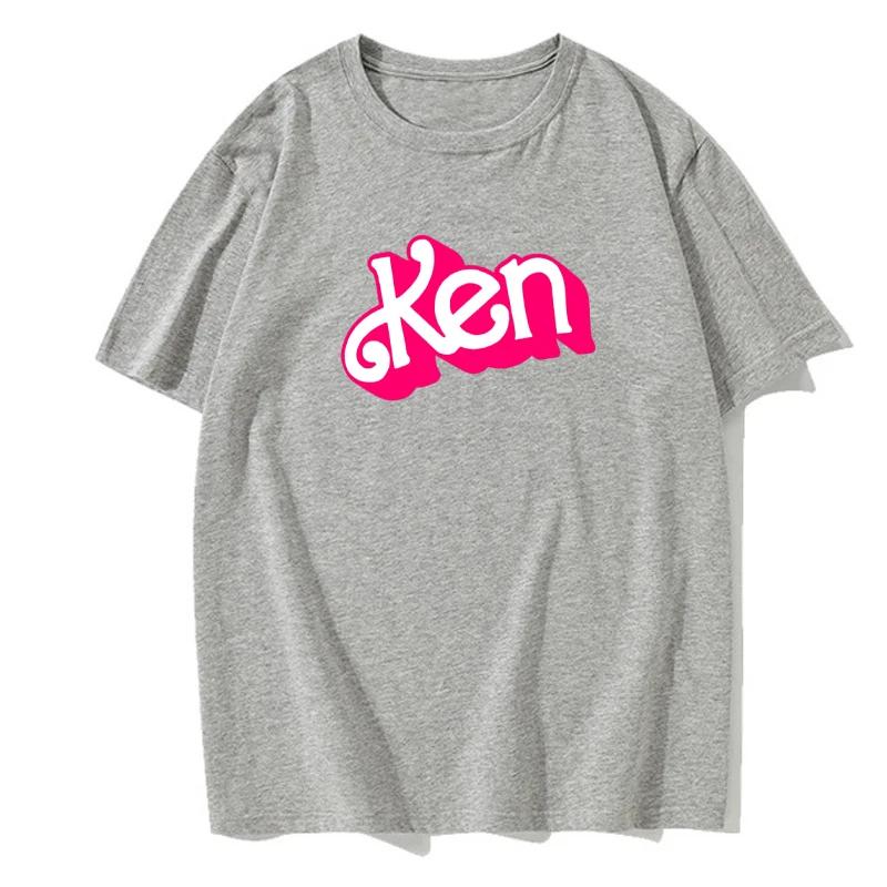 Pink Ken letter 2D printed top T-shirt, men s casual wear women s O-neck clothing short sleeves Harajuku streetwear