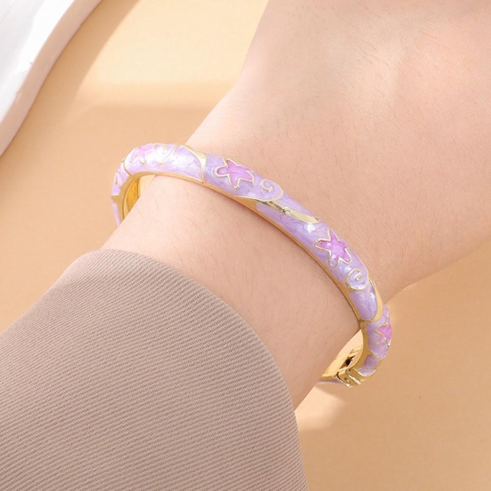 Colourful Floral Cloisonne Bracelet Gold Color Cloisonne Bangle Retro Enamel Bracelet Women