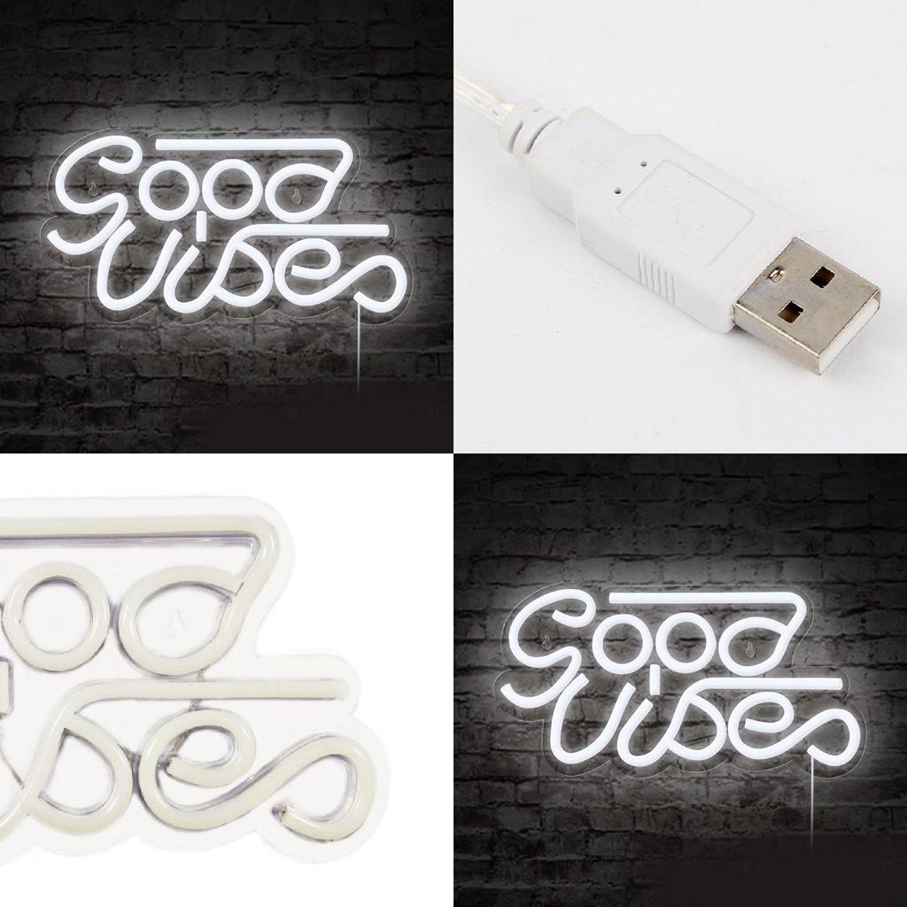 Good Vibes Led Neon Wall Decor With Transparent Backplate For Kids Room Usb Powered