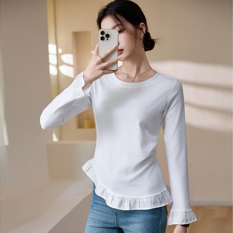 YB528# Early Autumn Korean Lace Slimming Long Sleeve Fashion Top
