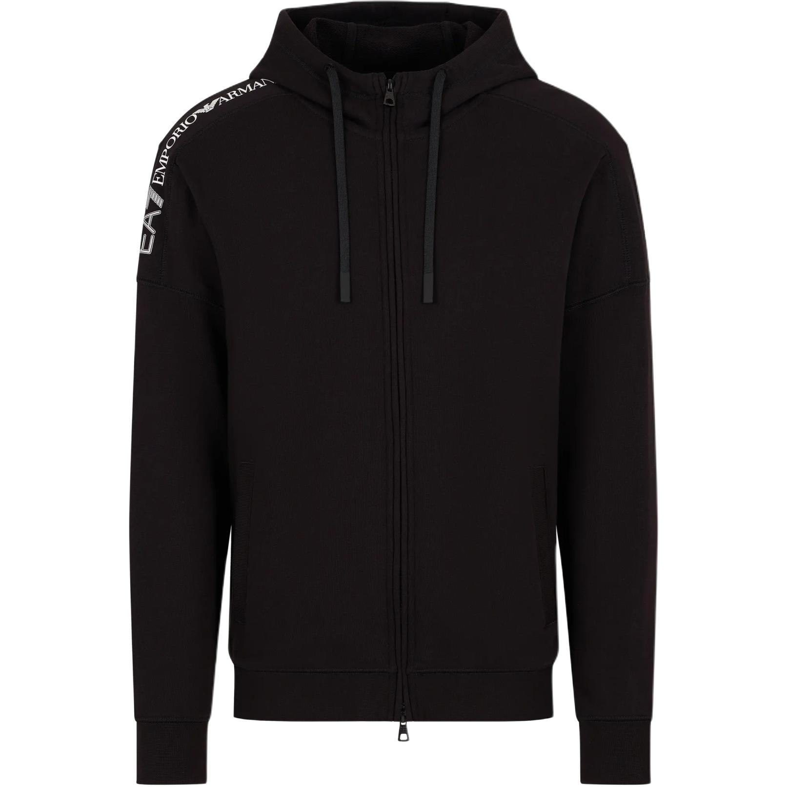 Emporio Armani EA7 FW24 Letter Logo Woven Strap Hooded Zip Long Sleeve Sweatshirt Men sweatshirt Black 6DPM12-PJOGZ-1200 XXL