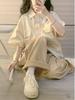 Women's Japanese Academy Style Polo Sportswear Set - Summer Short Sleeve Top & Loose Long Pants Two-Piece