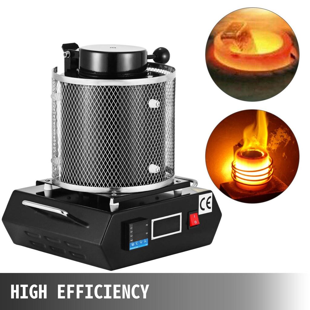 Horno de Fusión de Oro, 1350W, 1150°C Temperatura Máxima, Máquina de Horno de Fusión Eléctrico Digital, con Crisol Cerámico de 3 kg, para Fundición Refinación Preciosos