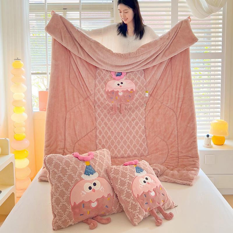 Cute Cookie Pillow Plush Toy & Air Conditioning Blanket - Perfect Nap & Sleep Gift for Kids or Girlfriend's Birthday