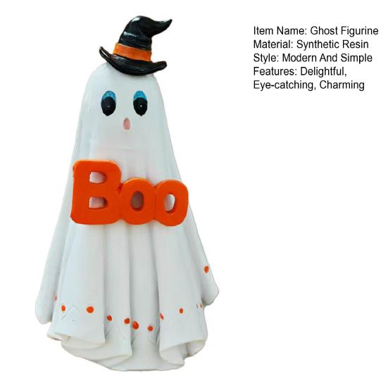 Halloween Porch Ghost Figurine Resin Cow Goose Cat Statue with Pumpkin Bucket or Welcome Sign for Indoor Outdoor Yard Lawn Shelf Table Decor