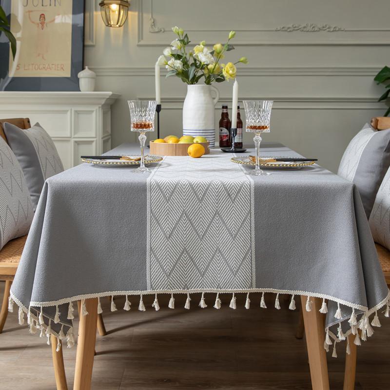 Polyester Jacquard Large Wave Fringed Tablecloth Rectangular Coffee Table Dining Table Cloth Cover Lace