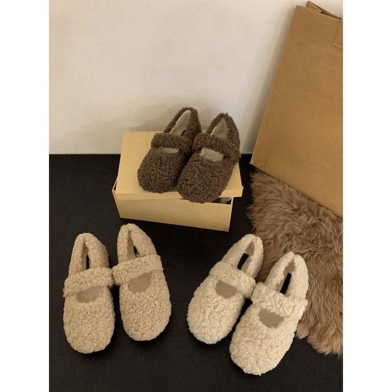 Flat-bottomed Versatile Mary Jane Mao Mao Shoes Korean Version of Women's Shoes To Wear 2025 New Autumn and Winter Velvet Cotton Shoes Single Shoes