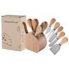 Eichenholz Magnetischer Käsemesserhalter Käsemesser und Gabel Set Edelstahl Käsemesser 5-teiliges Set