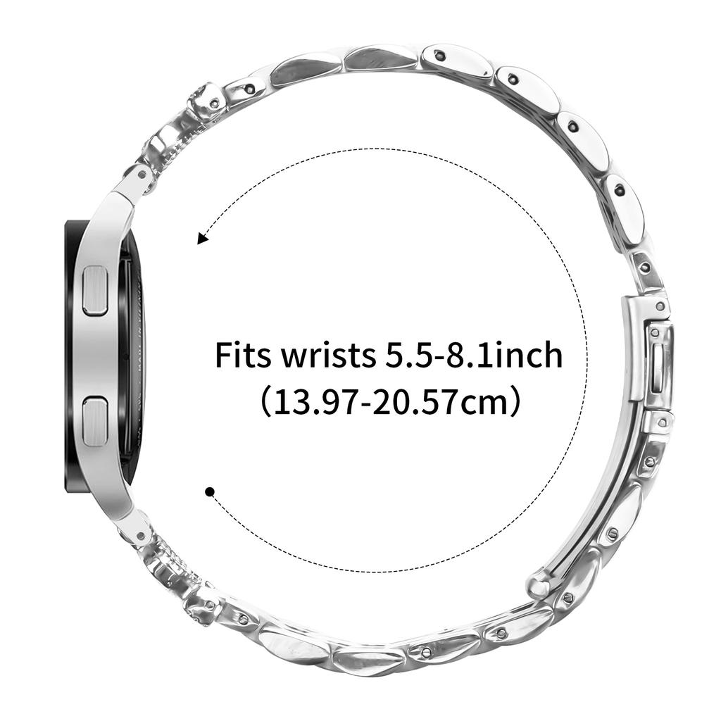 Watch Band with Connector For Samsung Galaxy Watch6 Classic 47mm/43mm/Watch6 44mm/40mm 7-Bead Rhinestone Crown Stainless Steel Strap Silver