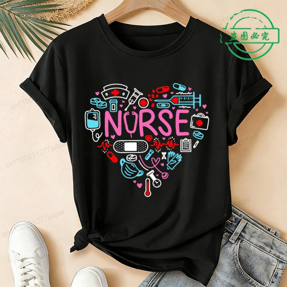 Love Nurse Graphic Shirt Women Casual Short Sleeve T-Shirt Nursing Graphic Tee Tops Nurse Appreciation Gift M