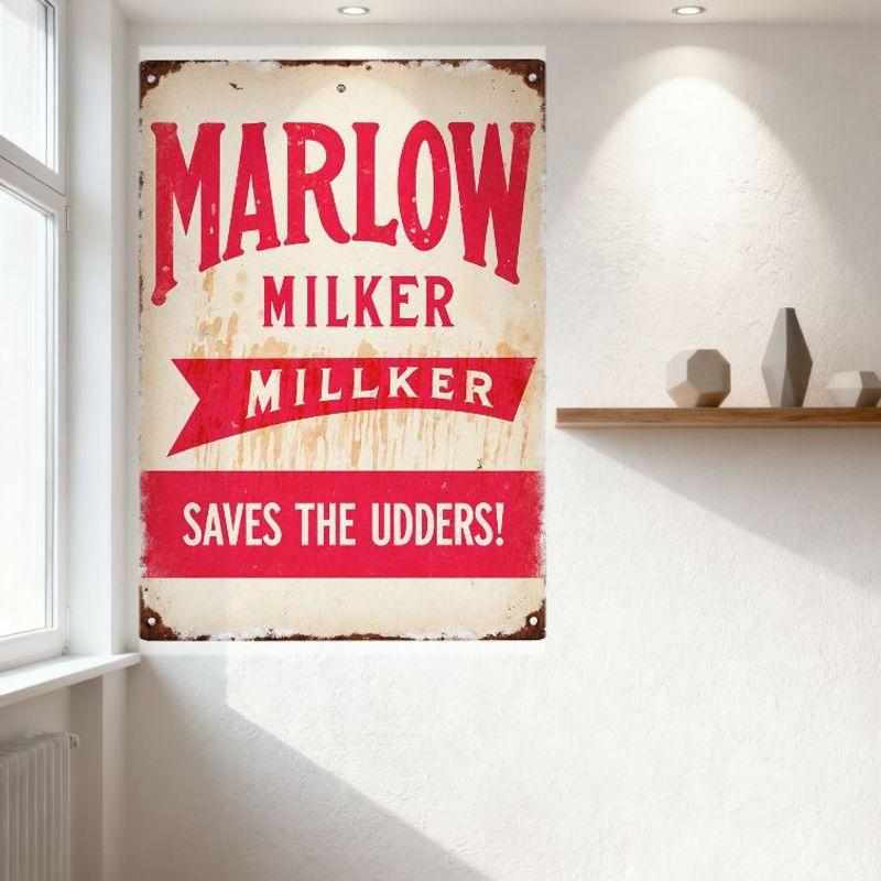 Marlow Milker Vintage Farm Metal Sign Saves The Udders Rustic Rusty Farmhouse Wall Decor for Bar Pub Home Cafe