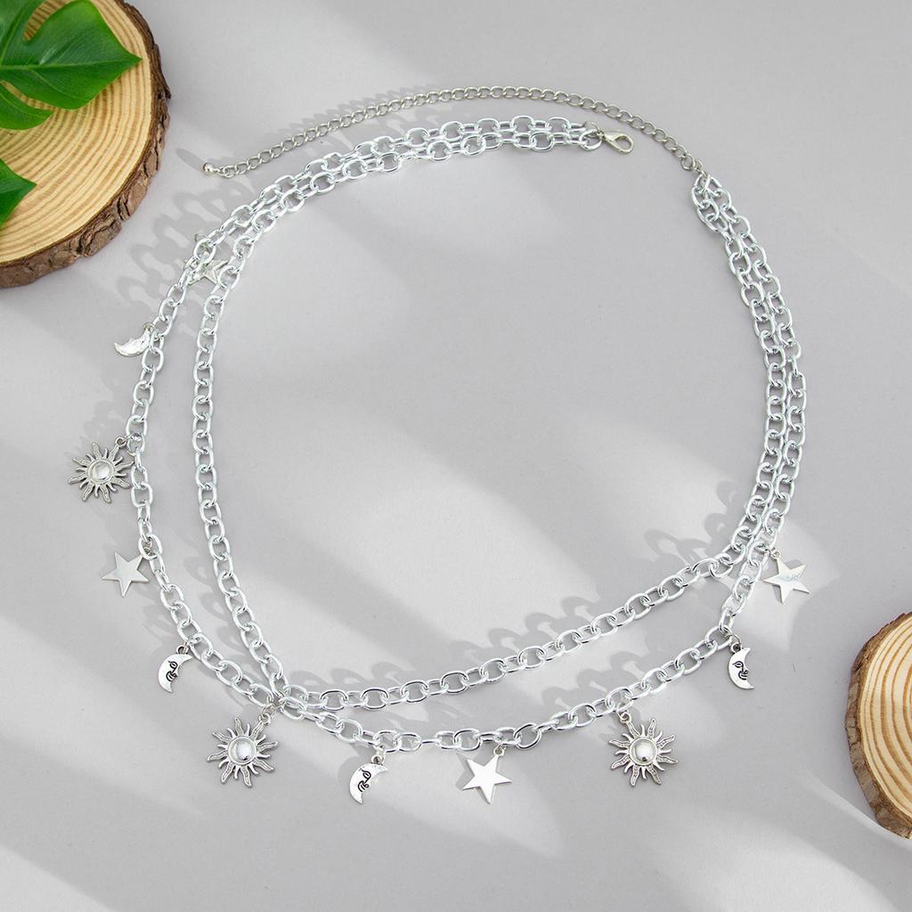 Personalized Fashion Star and Moon Pendant Body Chain, Simple Sweet and Cool Double-layer Sun Fringed Waist Chain Jewelry