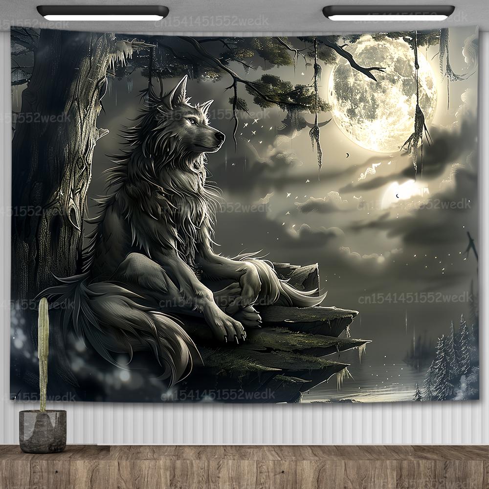 Emo Beyaz Kurt Oturan Meme Goblen Kurt Adam Goblenleri Yatak Odası İçin Baskılı Ev Dekorasyonu Resimleri Oda Duvar Asılı Posterler