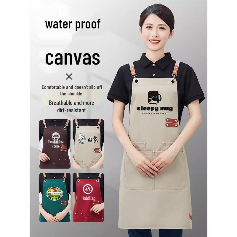 Waterproof Canvas Catering Apron with Logo, Stain-Proof, Ideal for Kitchens & Cafes