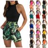 Sleeveless Vest Casual Shorts Suit Women O-Neck Sleeveless Tank Top Shorts Set For Womens With Belt