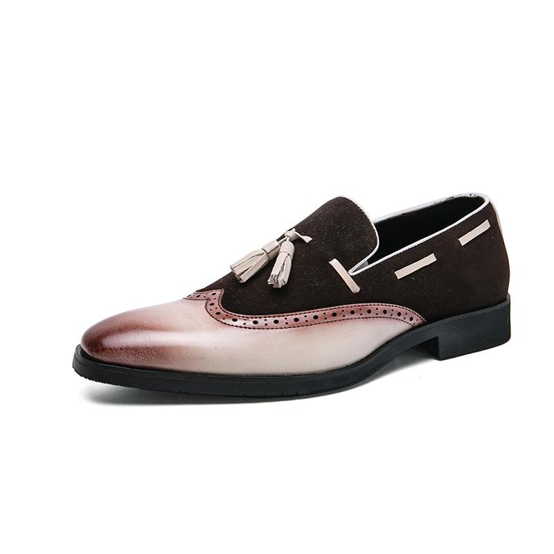 Plus Size Men s Retro Tassel Brogue Casual Leather Slip-On Shoes 41 бежевый