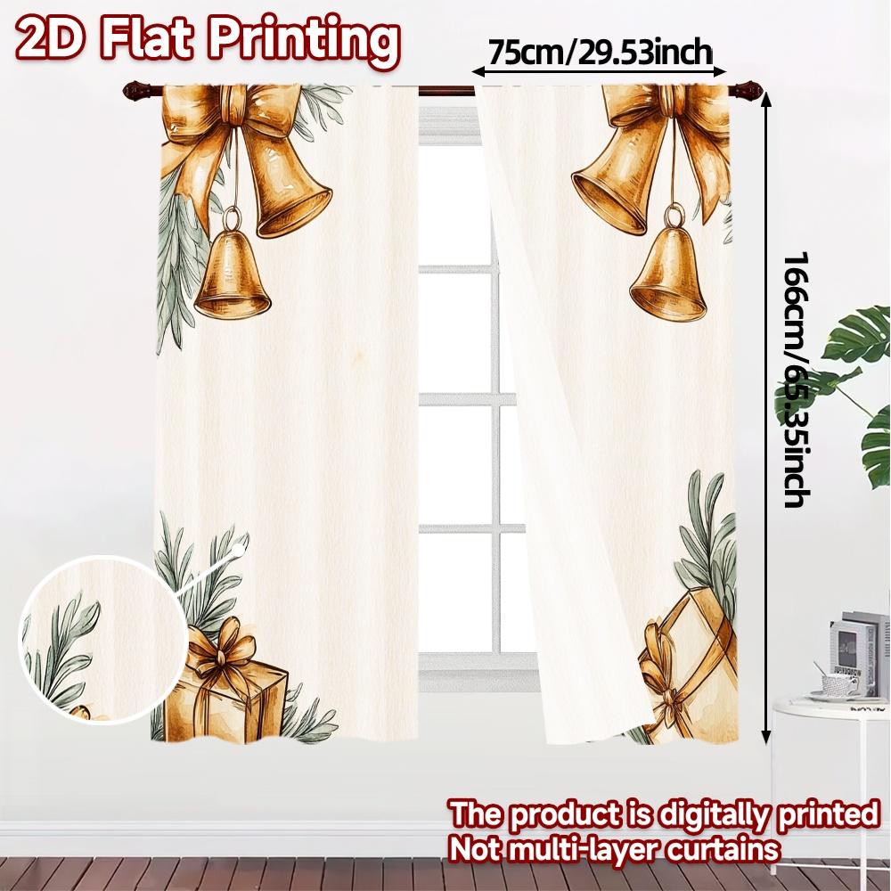2pcs,Curtains Christmas Bells Gifts (2) Popular Minimalist Curtains Prints Light Filtering Curtains Festive Use for Bedroom &