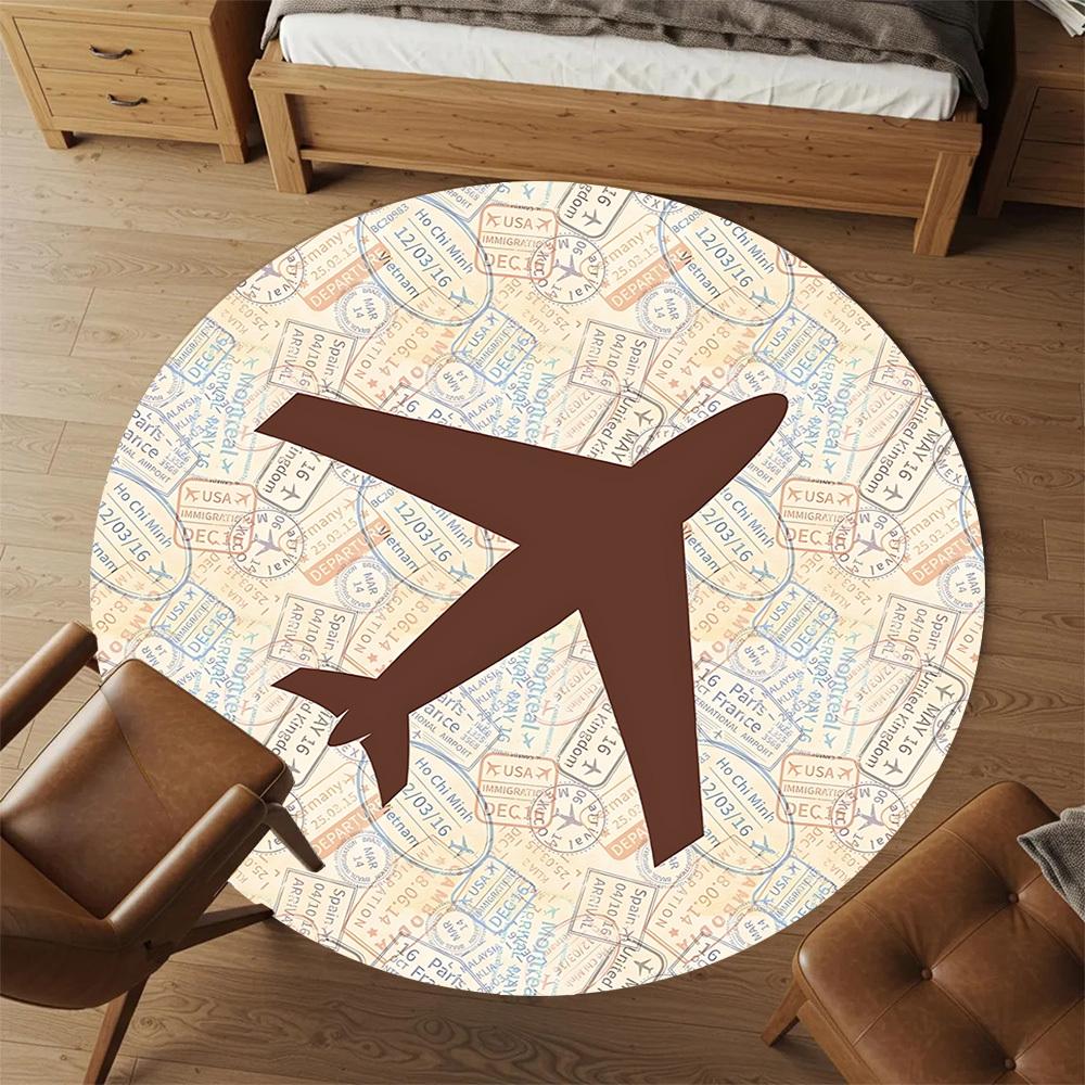 1pc travel stamps Round Chair mat Area Rug - Non-Slip, Floor Mat for Office, Bedroom, and Indoor Decor c1125400