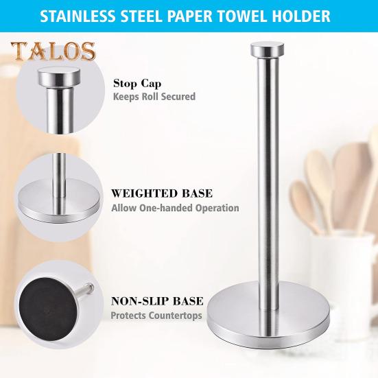 Porta Rotolo di Carta da Cucina da Banco con Base Ponderata Antiscivolo Resistente alla Ruggine e alla Corrosione Acciaio Inossidabile Porta Rotolo di Carta da Cucina