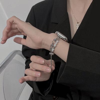 Strap for Apple Watch Band 40mm 38mm 42mm 44mm 41mm 45mm Pearl Beaded Women Bracelet IWatch 7 SE 6 5 4 3 2 1 Metal Wristband