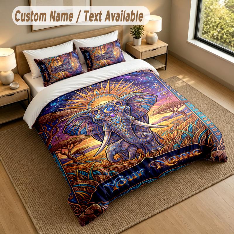 Elephant Theme Personalized 3Pcs Bedding Set Custom Text & Name 1 Sheet 2 Pillowcases Household Bedding 1pc