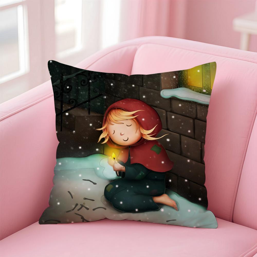 Story The Iittle Match Girl Illustration Art Cushion Cover Linen Pillowcase Cover Soft Decor for Sofa Home Room