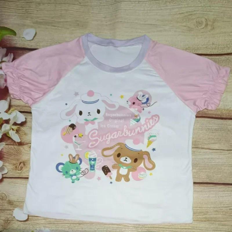 

Японские Каваи Кроп-топы Мультяшный Принт Харадзюку Лолита Футболки с Коротким Рукавом Женские Y2k Эстетика Приталенная Футболка Винтаж Фейри Гранж S