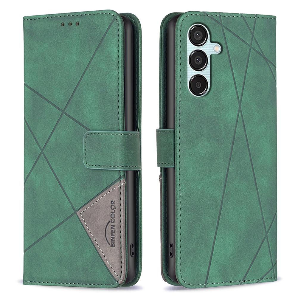 BINFEN COLOR For Samsung Galaxy M15 5G Phone Cases Wallet Stand Geometry Imprinted Leather Cover