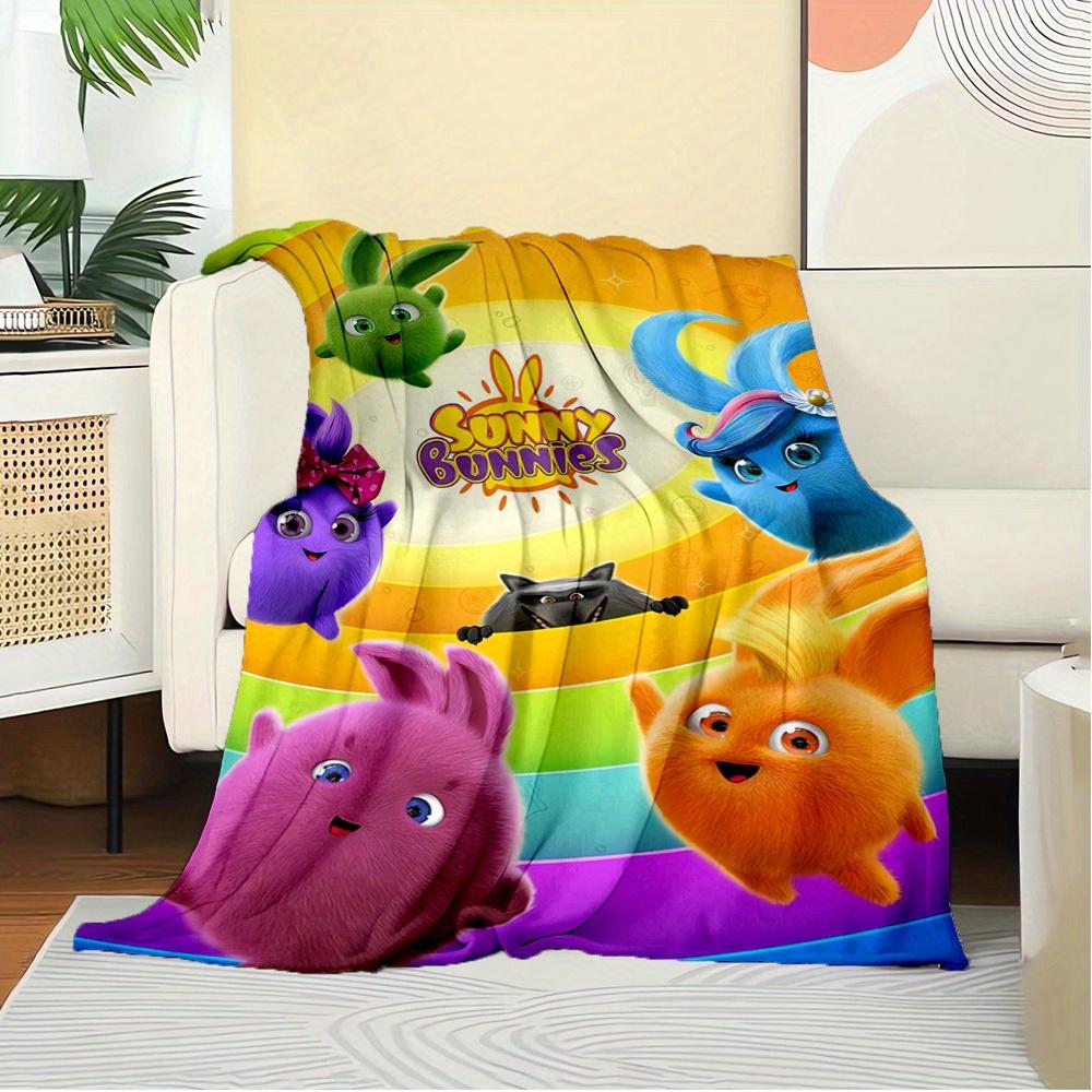 

1pc Sunny Bunnies,Cute ,Rainbow Background Flannel Blanket Lightweight Soft for All Seasons, Ideal for Couch, Office, Bed, Travel, Camping Throw 80cm x 120cm